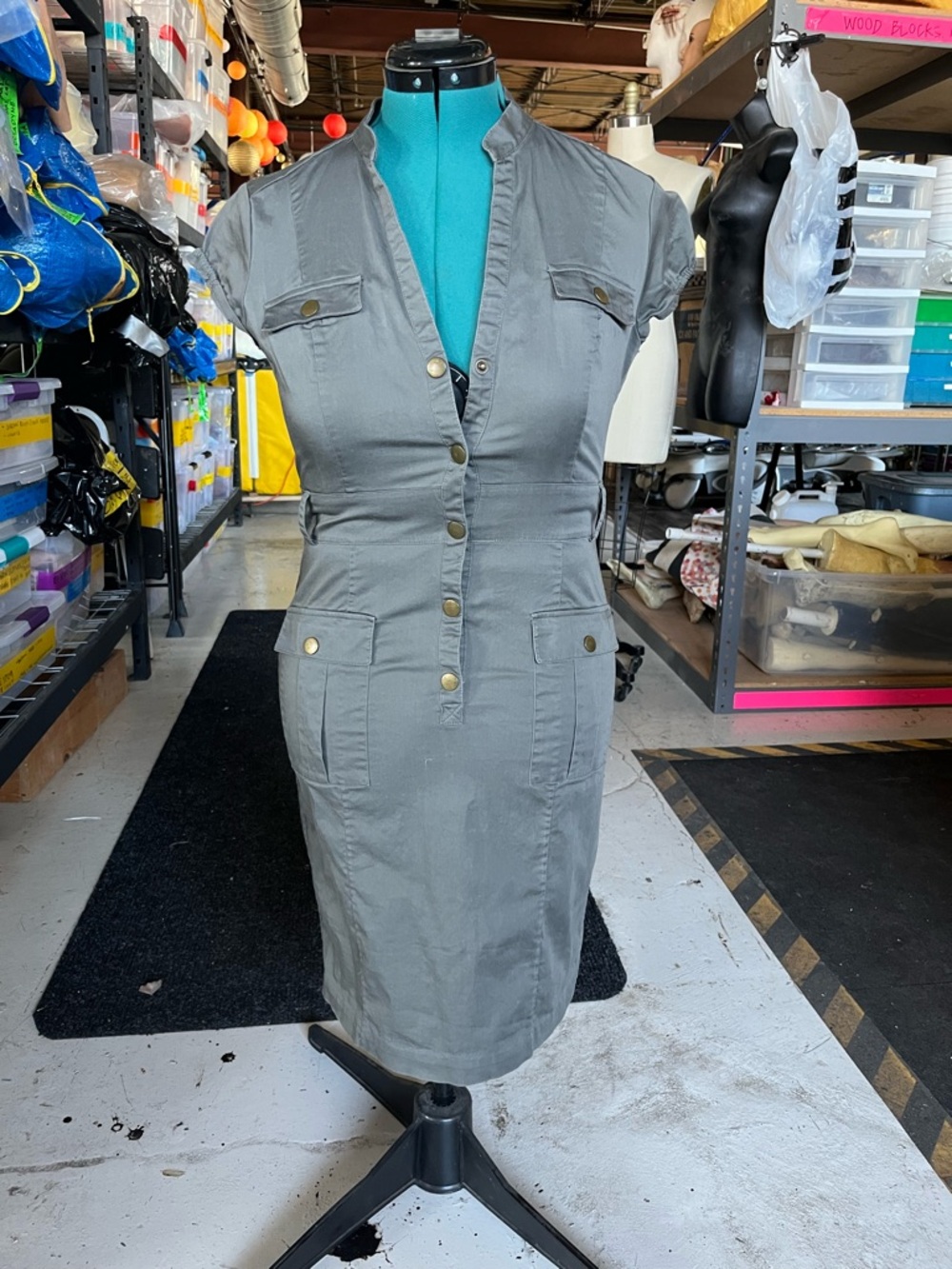 H&M Olive Green Cap-Sleeve Utility Dress